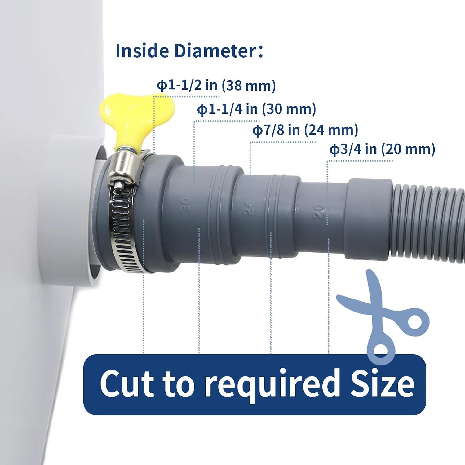 1m Drain Hose Extension Kit with U-Bend Bracket, Adapter and Clamps, detail view