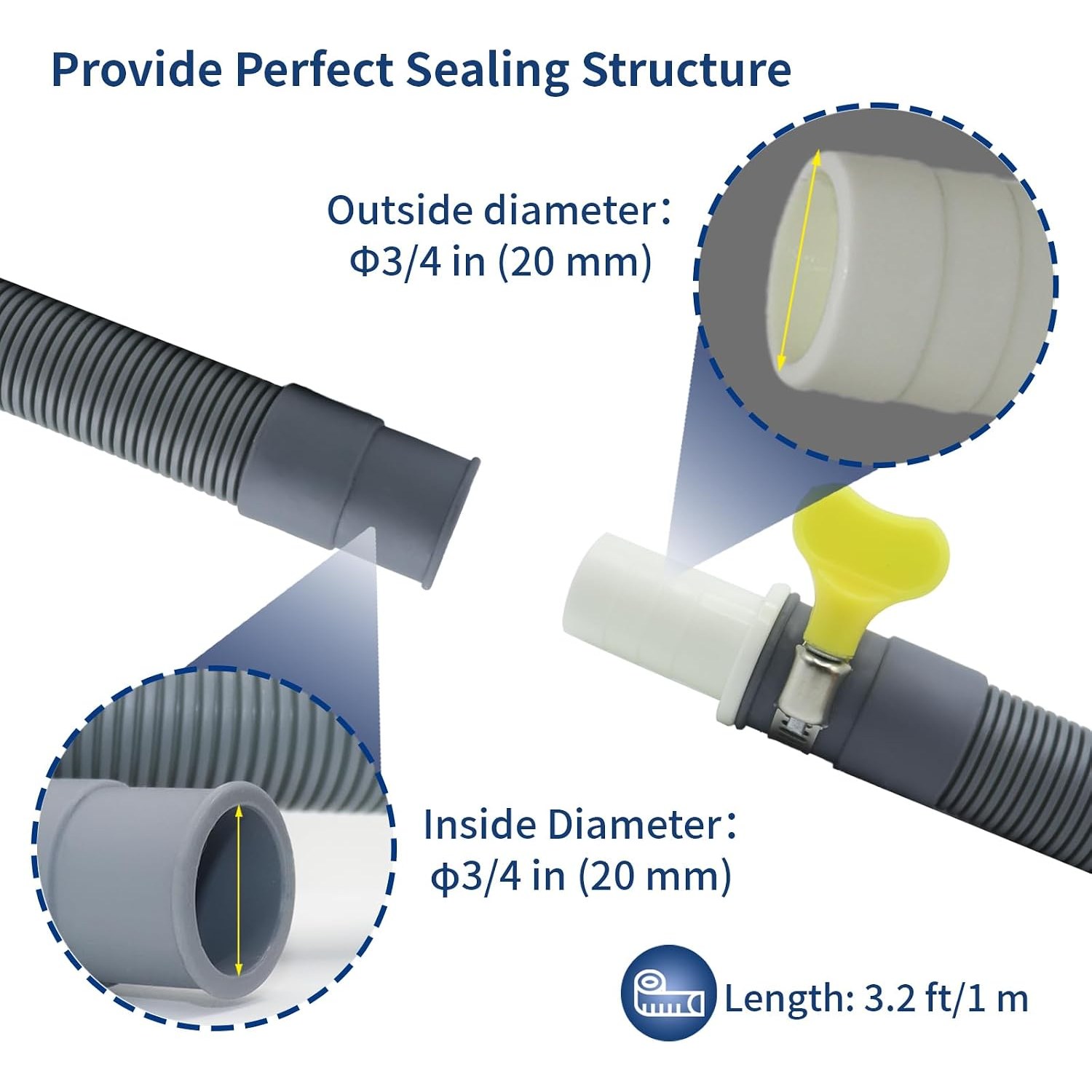 1m Drain Hose Extension Kit with U-Bend Bracket, Adapter and Clamps: image 4