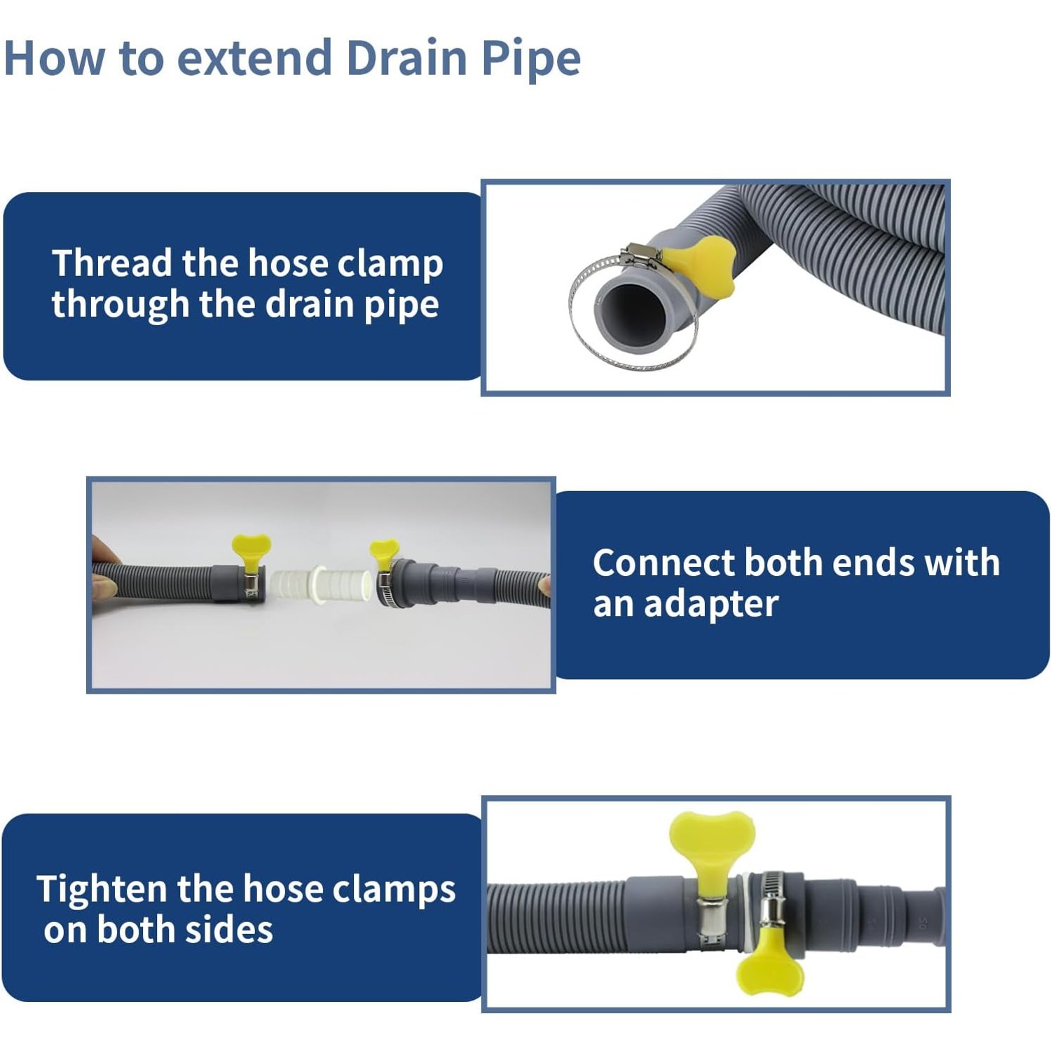 1m Drain Hose Extension Kit with U-Bend Bracket, Adapter and Clamps: image 6