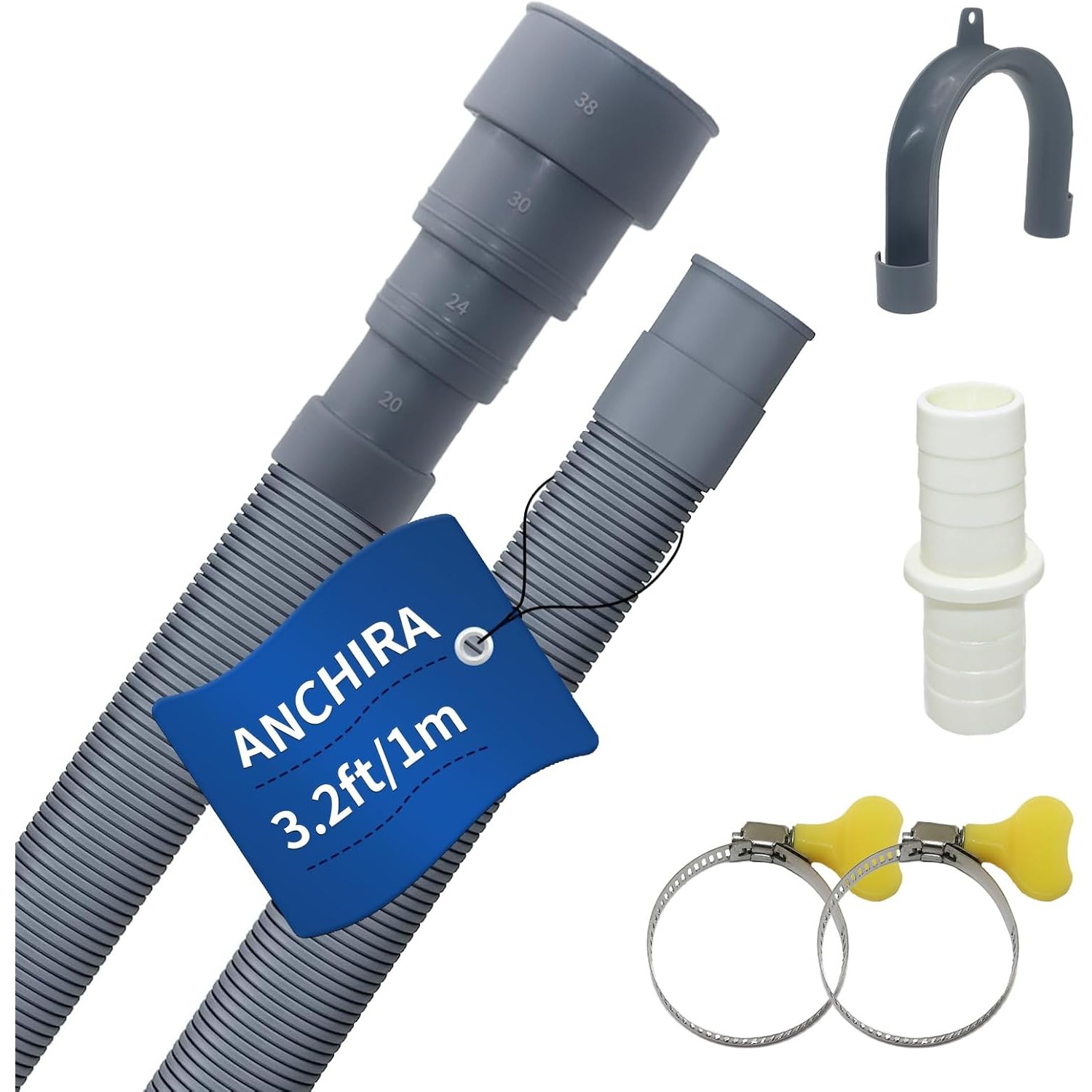 1m Drain Hose Extension Kit with U-Bend Bracket, Adapter and Clamps
