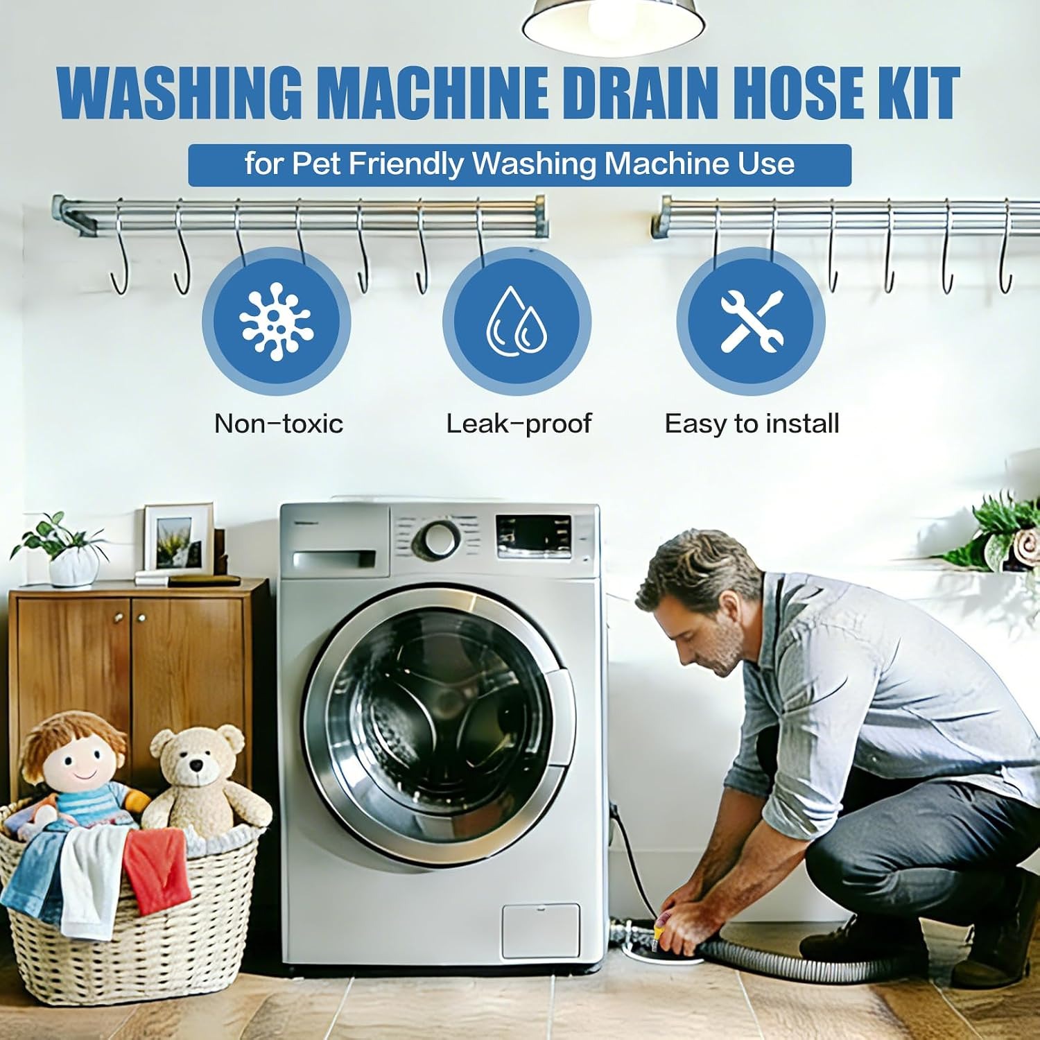 2m Appliance Drain Hose Kit with U-Bracket, Adapter and Clamps
