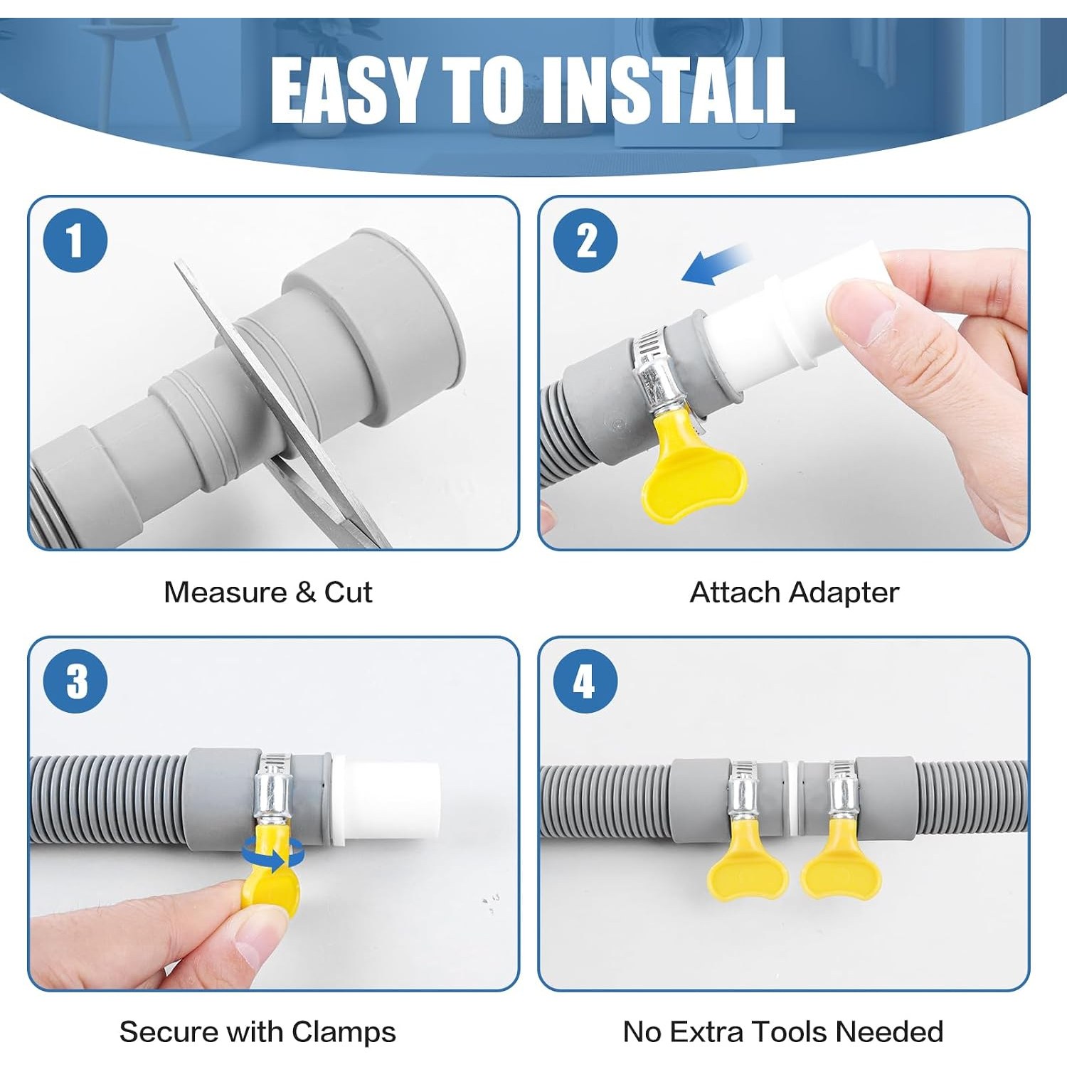 2m Appliance Drain Hose Kit with U-Bracket, Adapter and Clamps: image 7