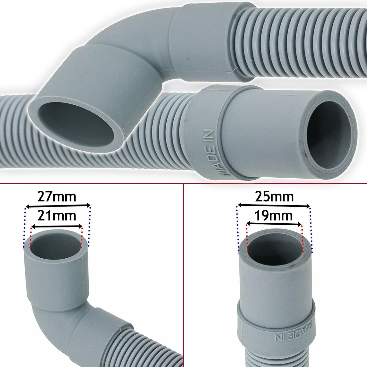 2.5m Universal Washing Machine Drain Hose with Right Angle End: image 2