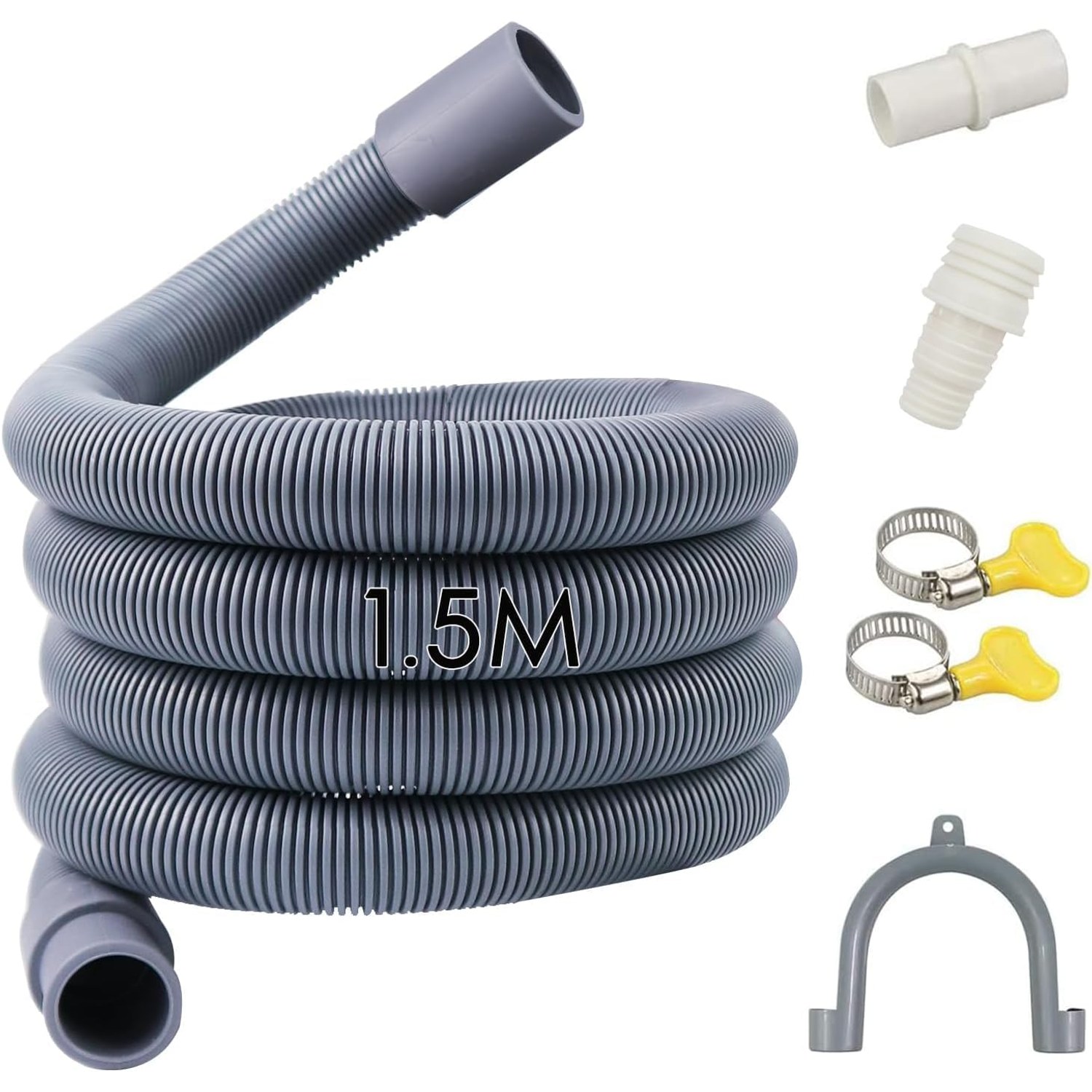 Washing Machine Drain Hose Kit 1.5m with Connector and Clamps