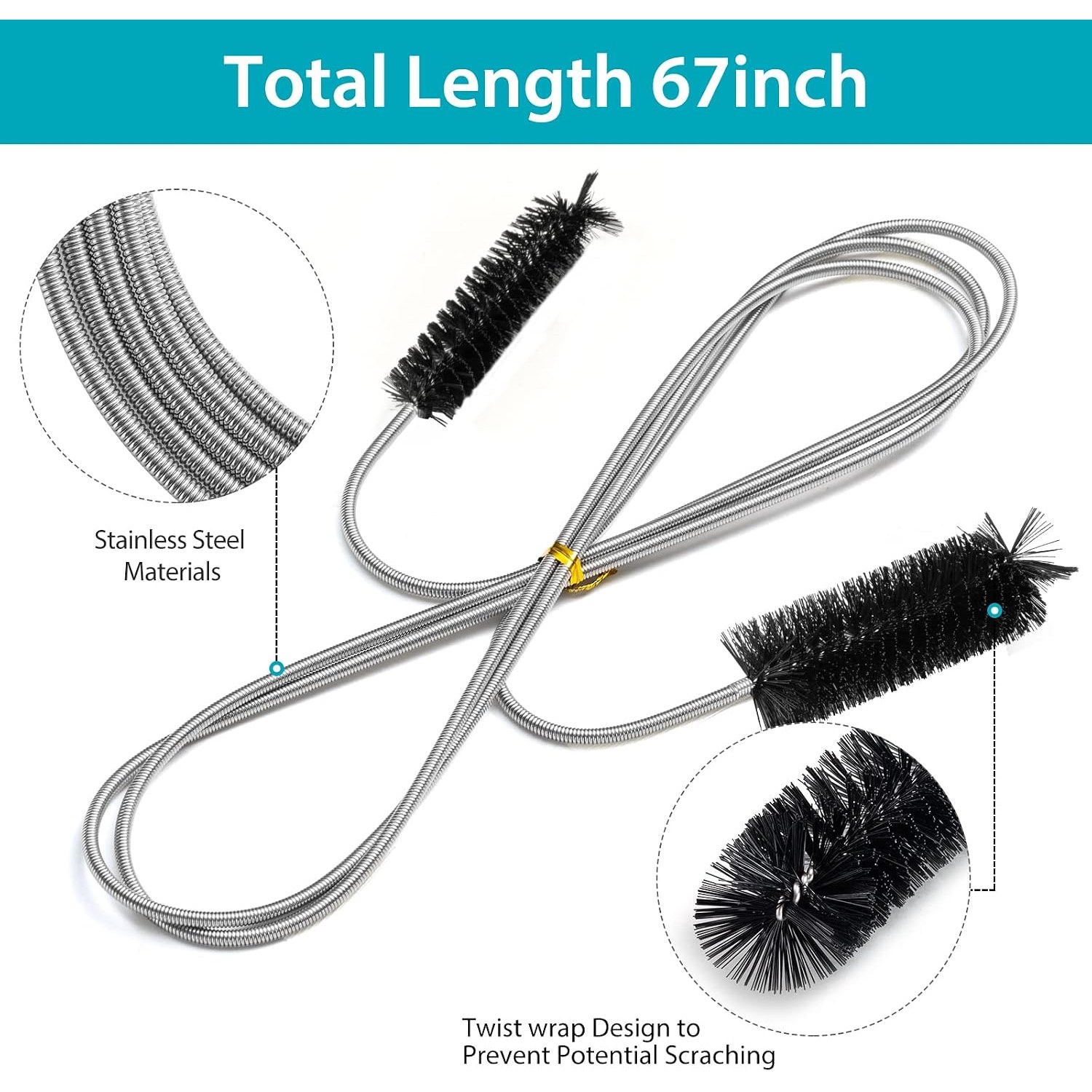 Double Ended Drain Brush 170cm Flexible Pipe Cleaner: image 2