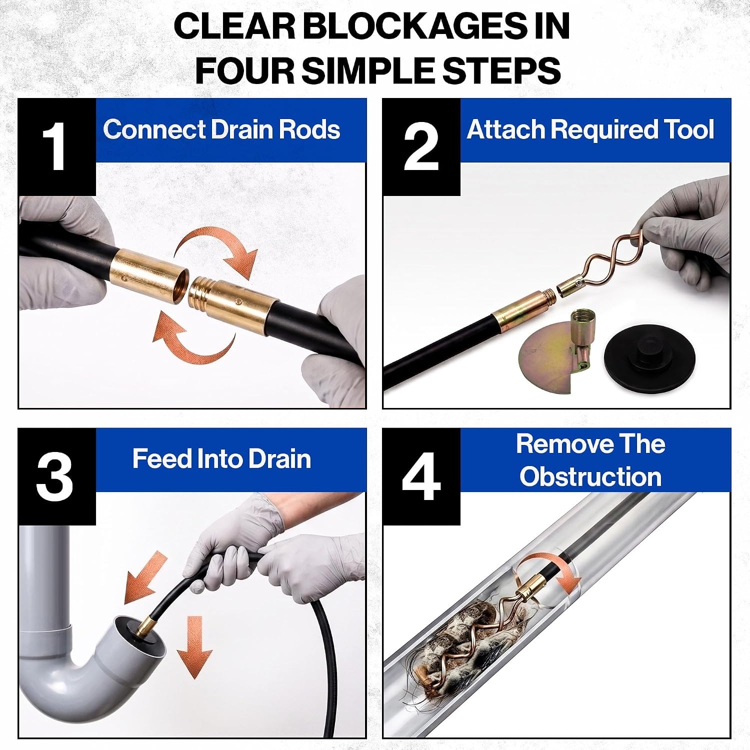 14 Piece Drain Rod Set with Plunger, Scraper and Worm Screw: image 5