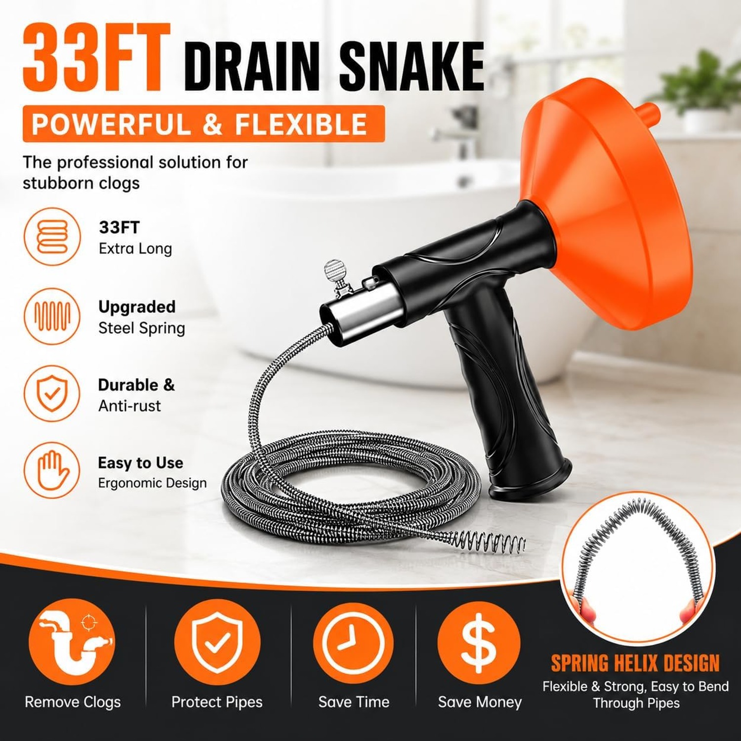 10m Drum Drain Auger with Steel Cable: image 2