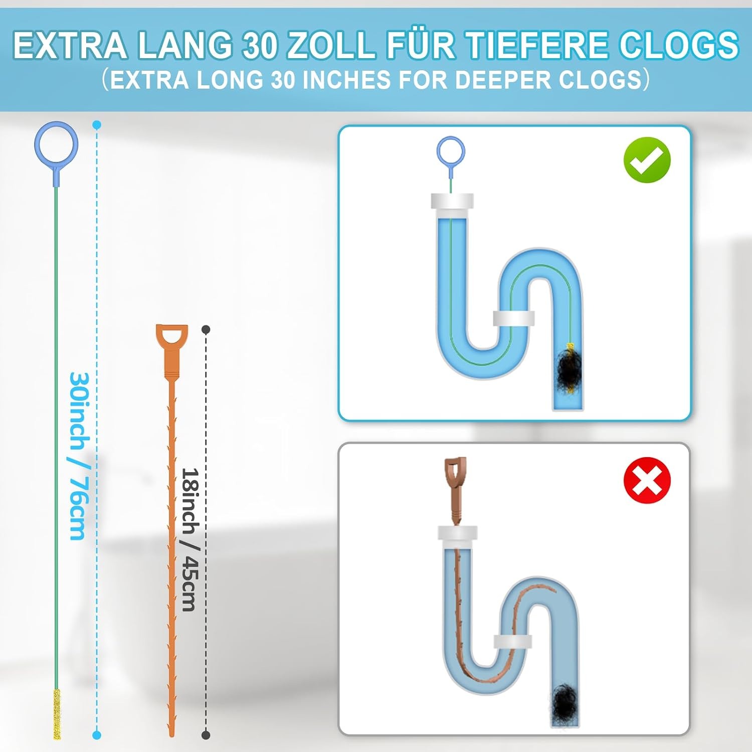Metal Drain Snake 76cm Hair Clog Remover Tool (5 Pack): image 3