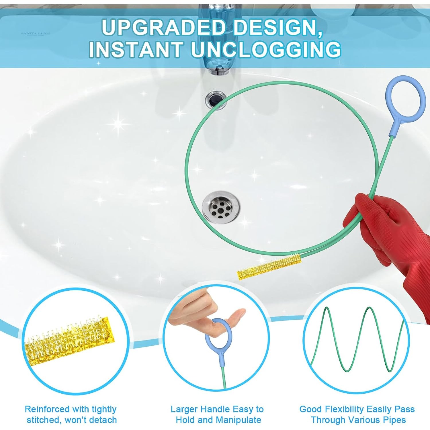 Metal Drain Snake 76cm Hair Clog Remover Tool (5 Pack): image 4