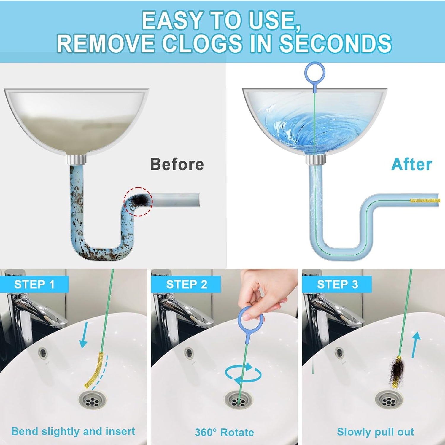 Metal Drain Snake 76cm Hair Clog Remover Tool (5 Pack): image 5