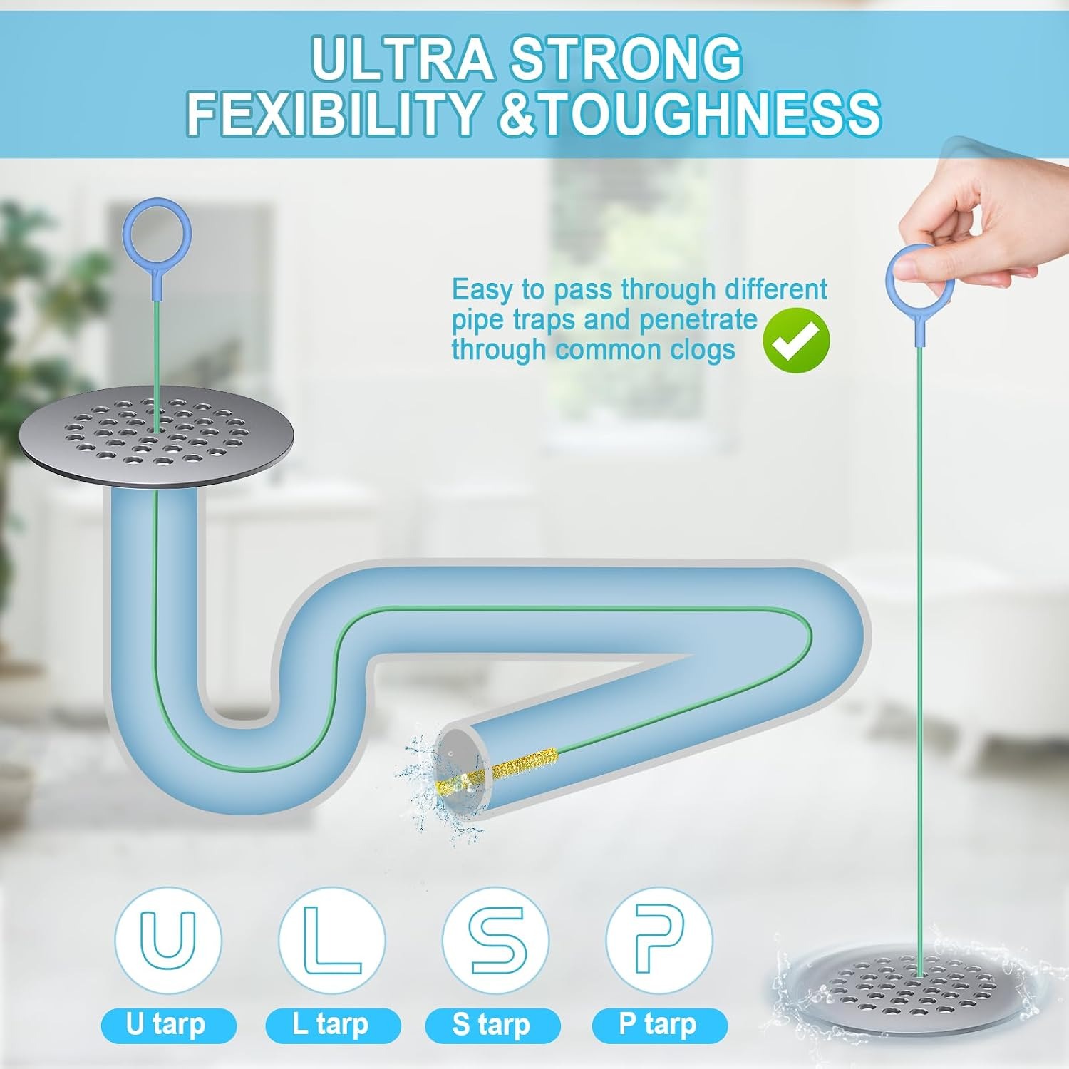 Metal Drain Snake 76cm Hair Clog Remover Tool (5 Pack): image 6