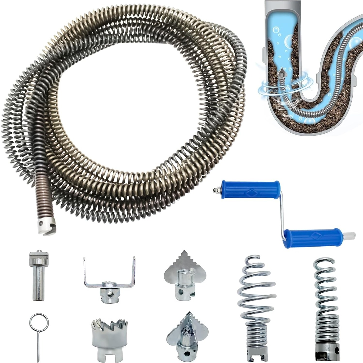 5m Pipe Cleaning Spiral with 6 Cutter Heads