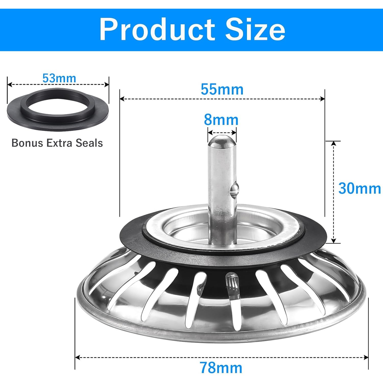 78mm Kitchen Sink Strainer and Plug, 2 Pack: image 2