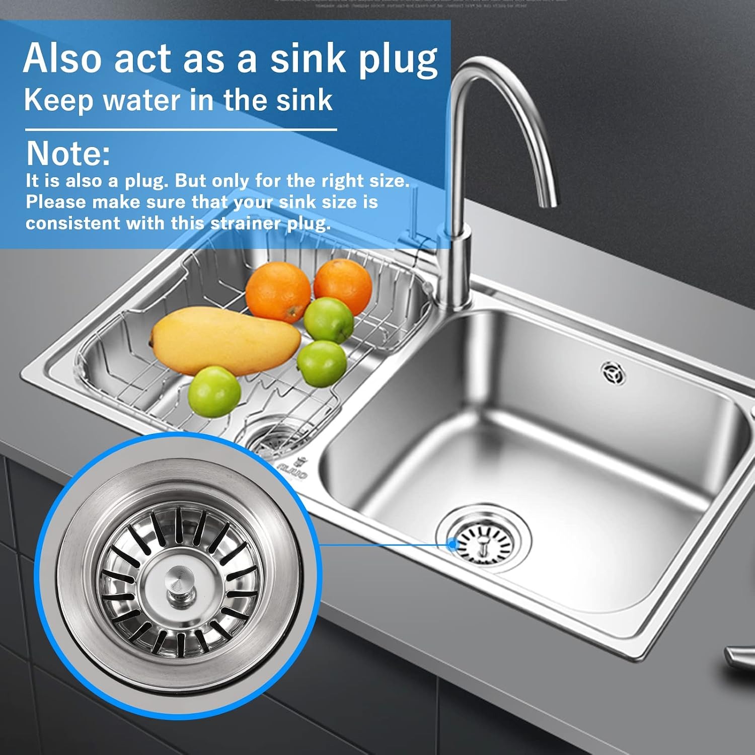 78mm Kitchen Sink Strainer and Plug, 2 Pack: image 4