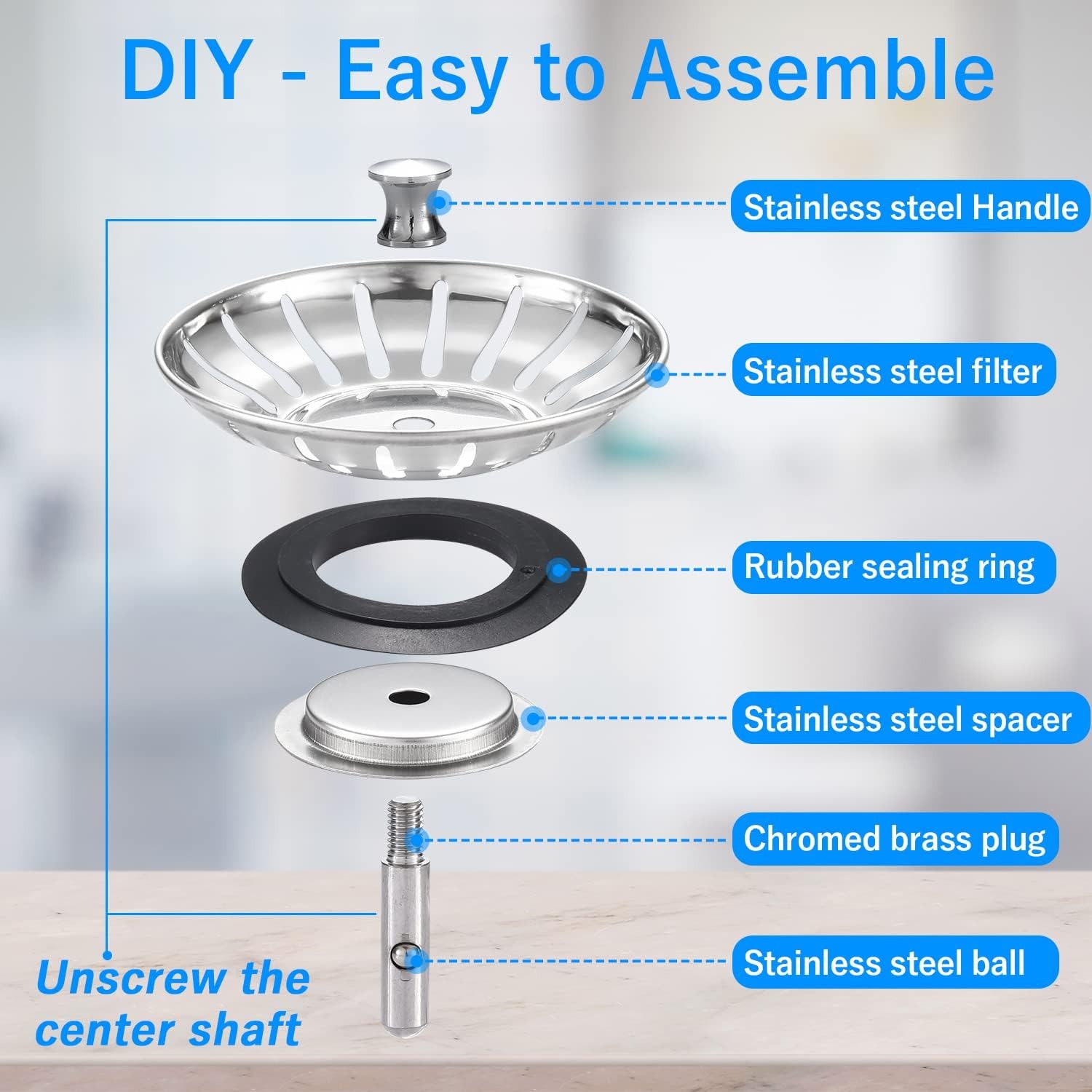 78mm Stainless Steel Kitchen Sink Strainer Plug: image 6