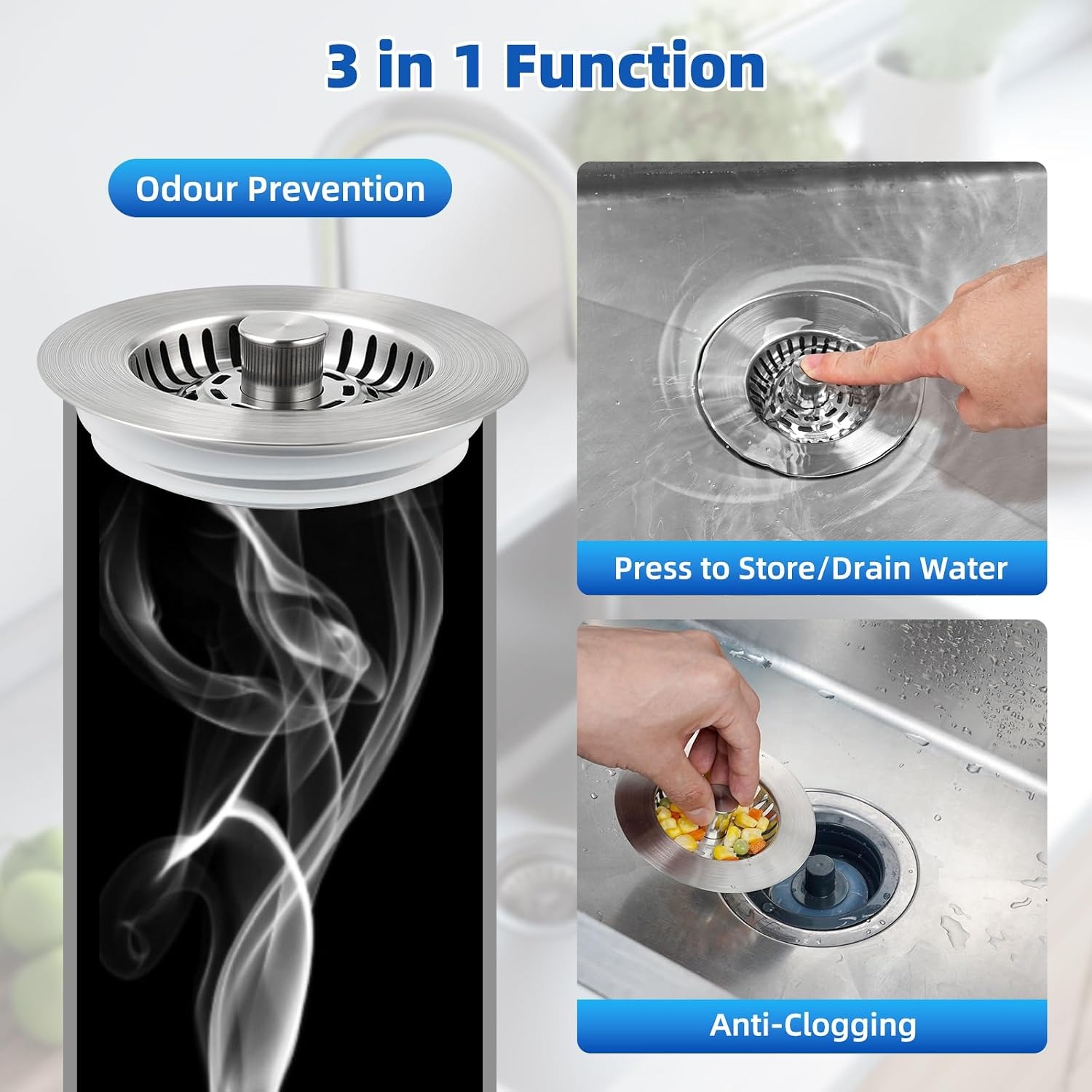 Three in One Kitchen Sink Plug with Strainer Basket: image 2