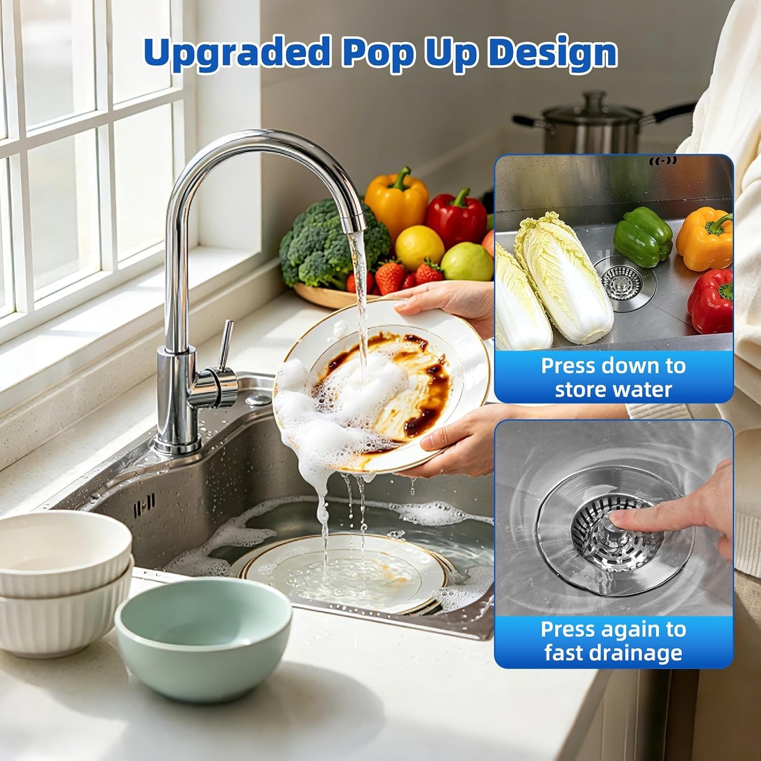 Three in One Kitchen Sink Plug with Strainer Basket: image 4