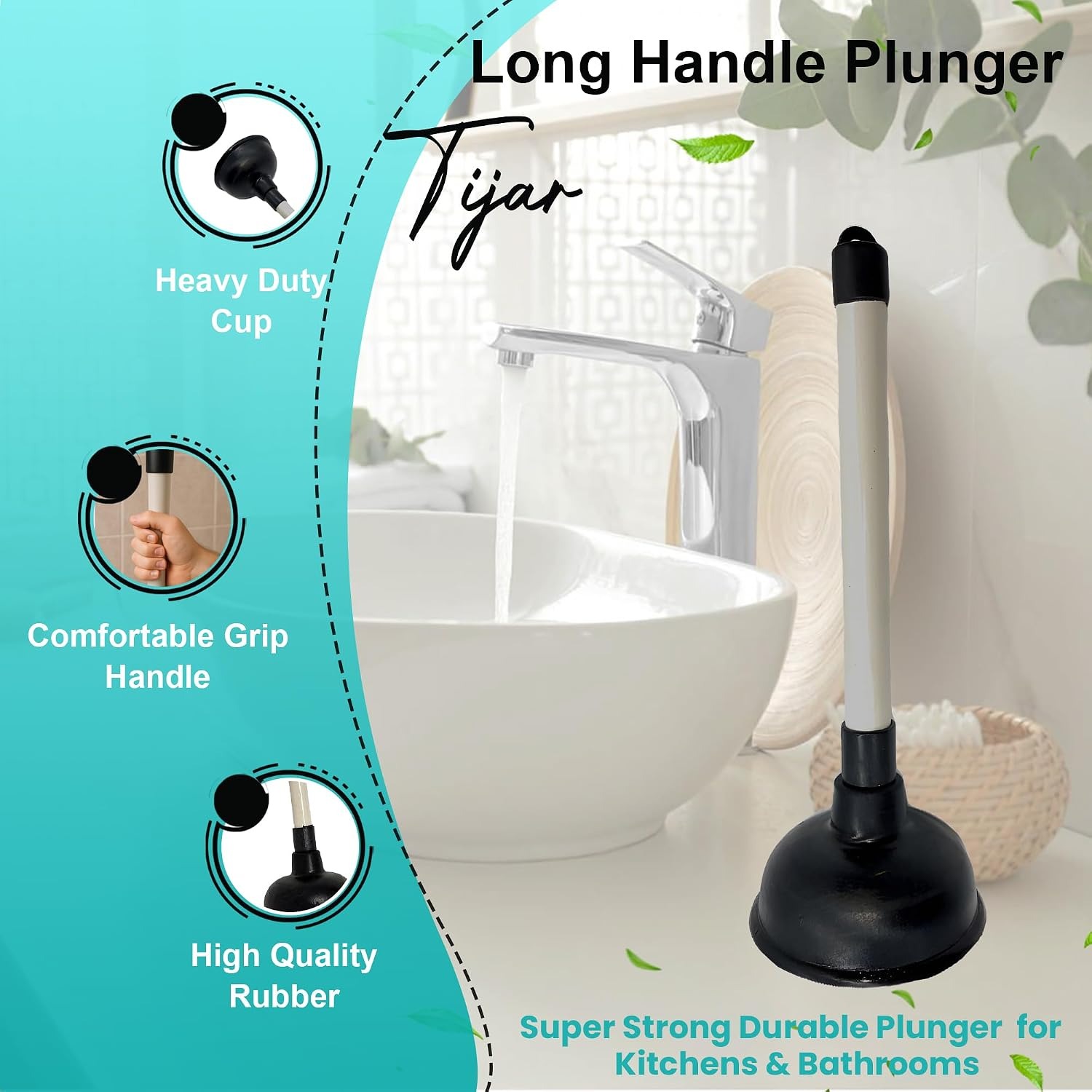 Long Handle Sink Plunger 10cm: image 2