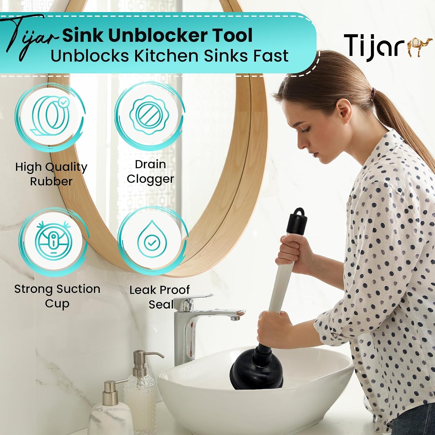 Long Handle Sink Plunger 10cm: image 4