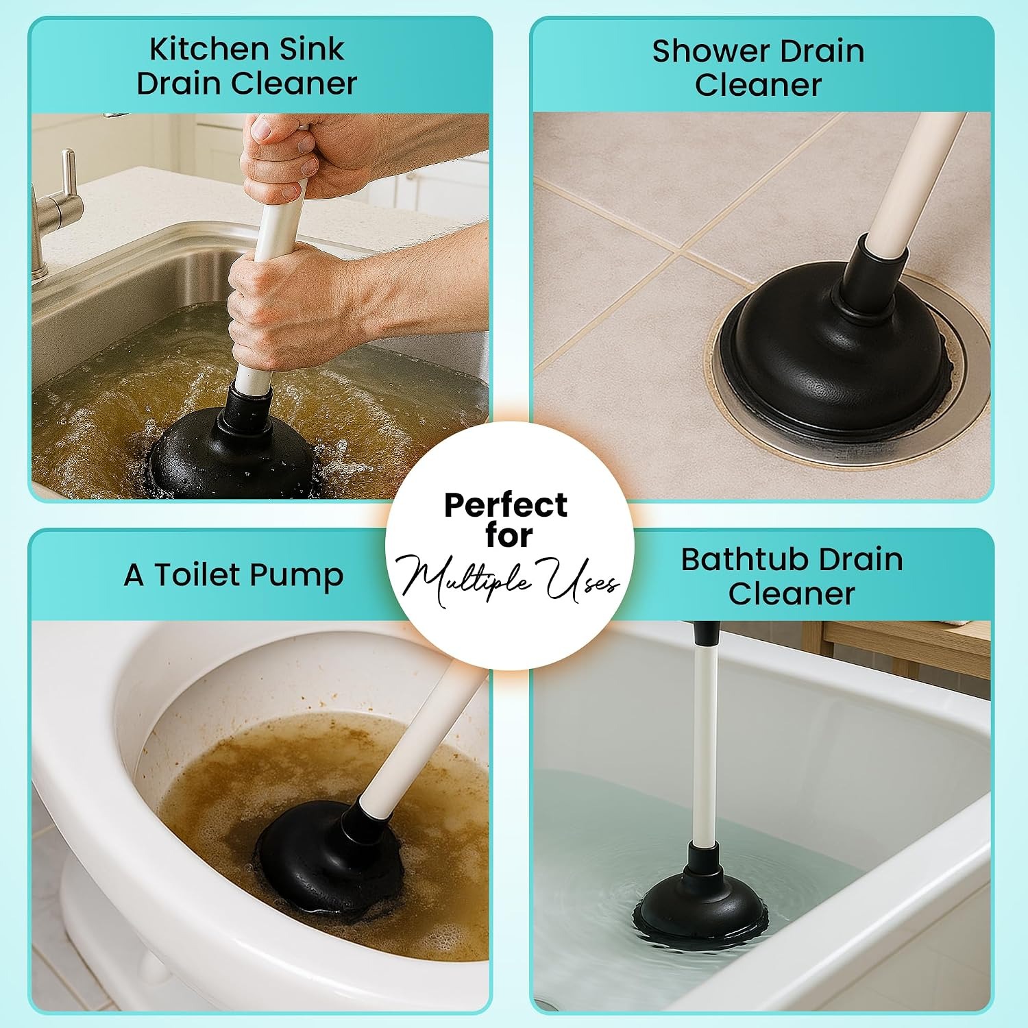 Long Handle Sink Plunger 10cm: image 8