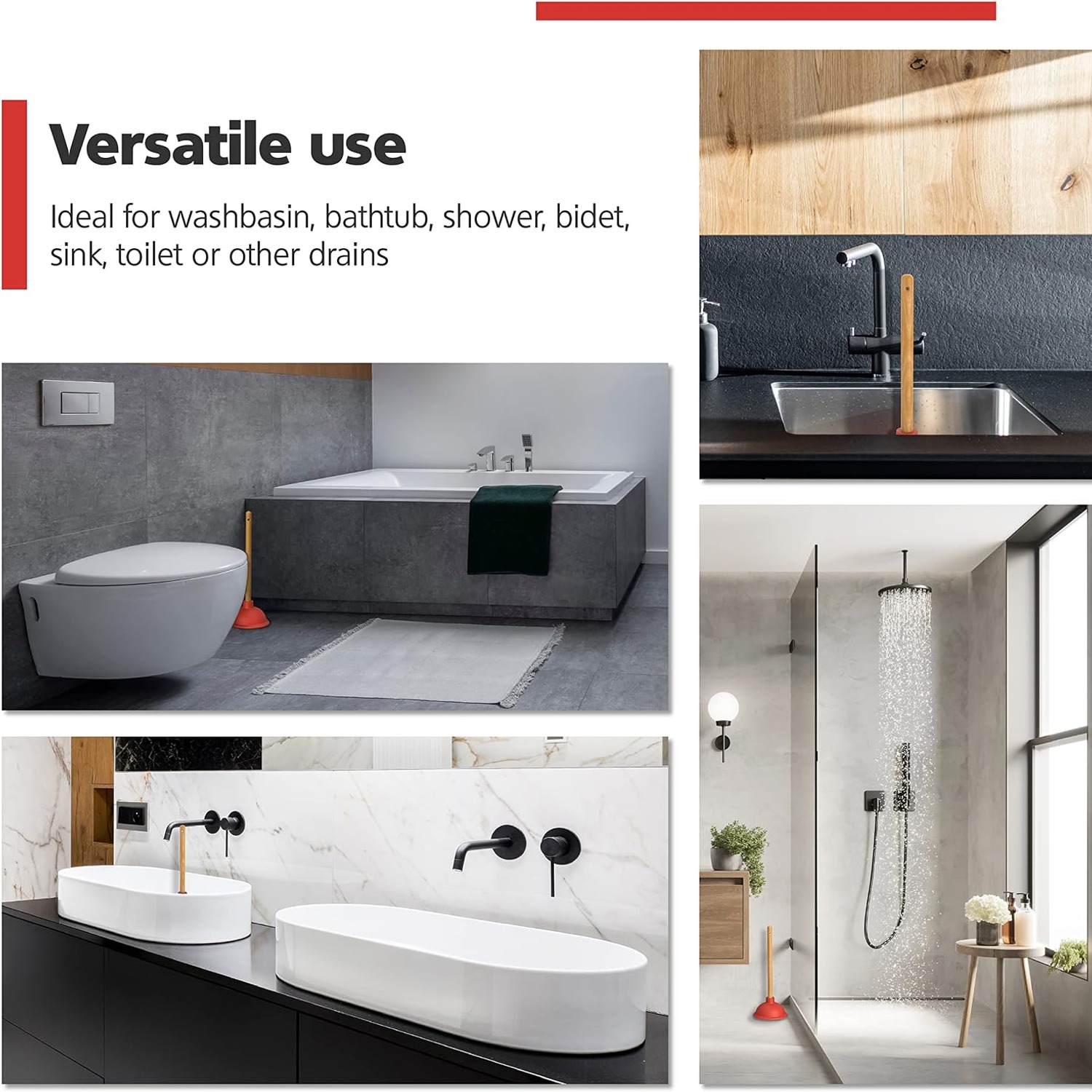 Plunger Set, 110mm and 140mm with Wooden Handles: image 6