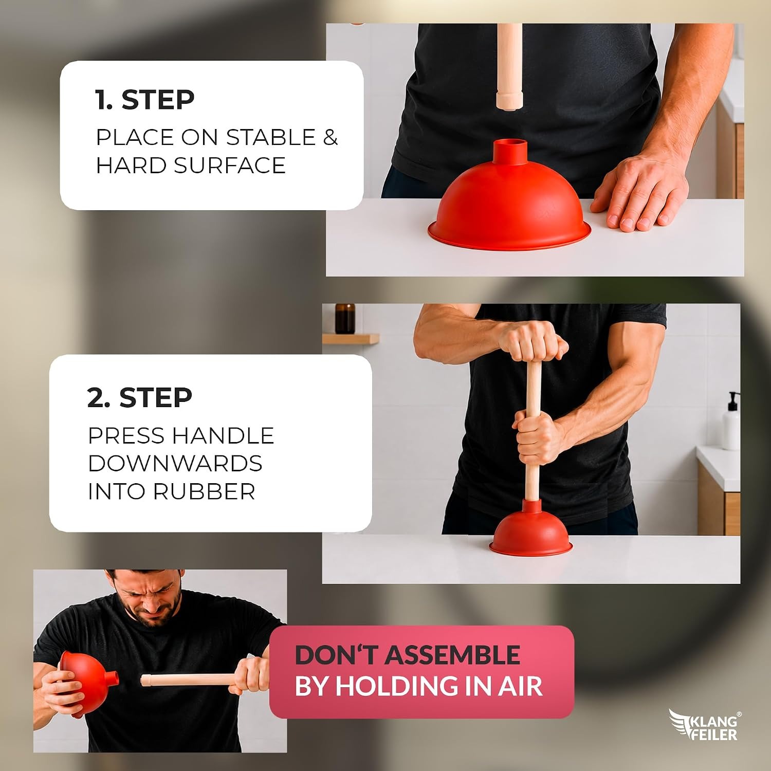 Sink and Drain Plunger 140mm with Wooden Handle: image 2