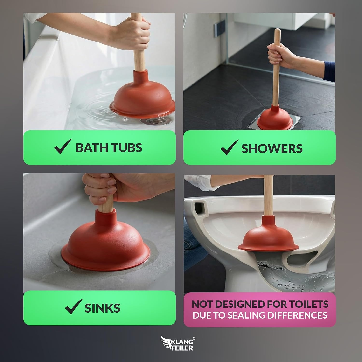 Sink and Drain Plunger 140mm with Wooden Handle: image 4