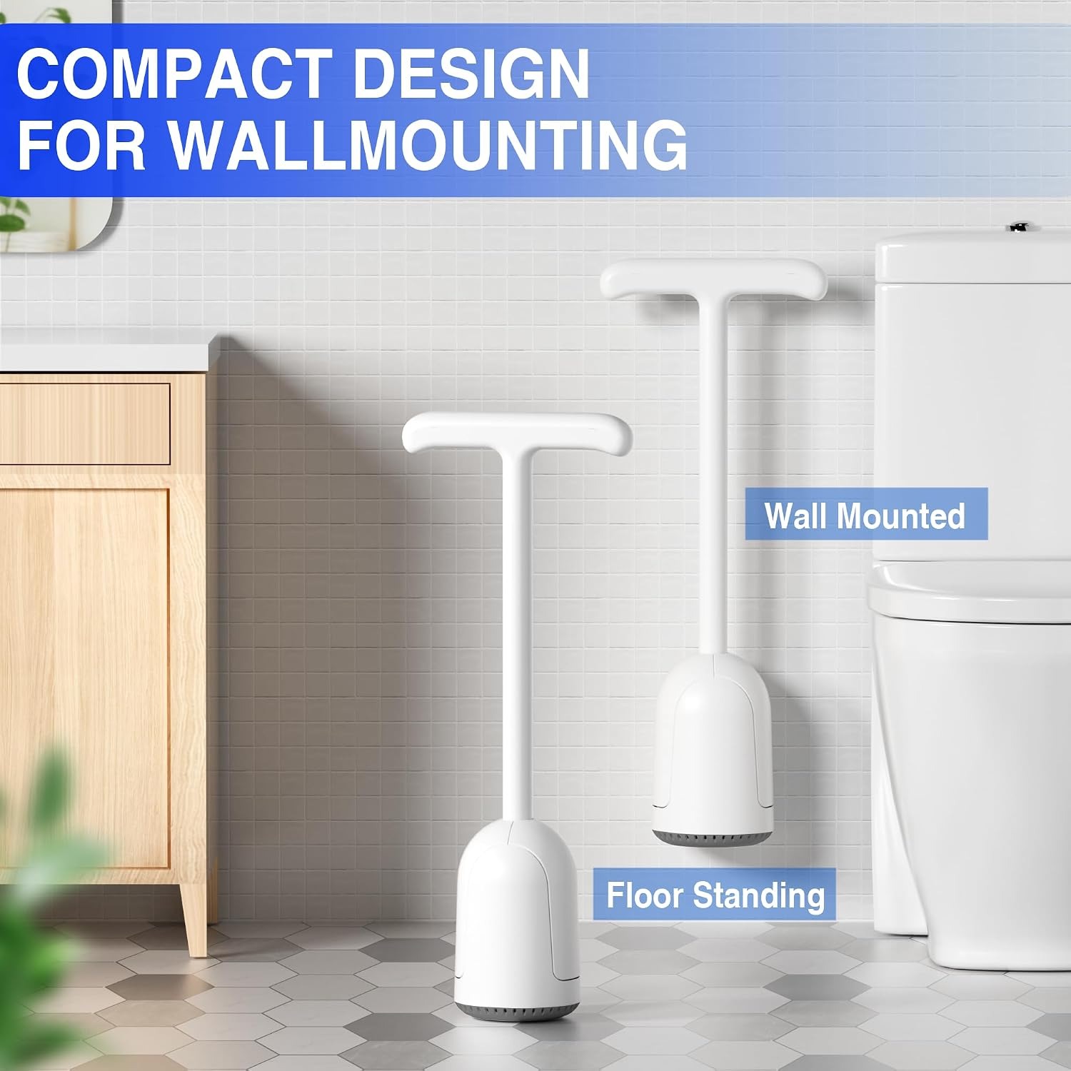 Toilet Plunger with Wall Holder and Drip Tray Caddy