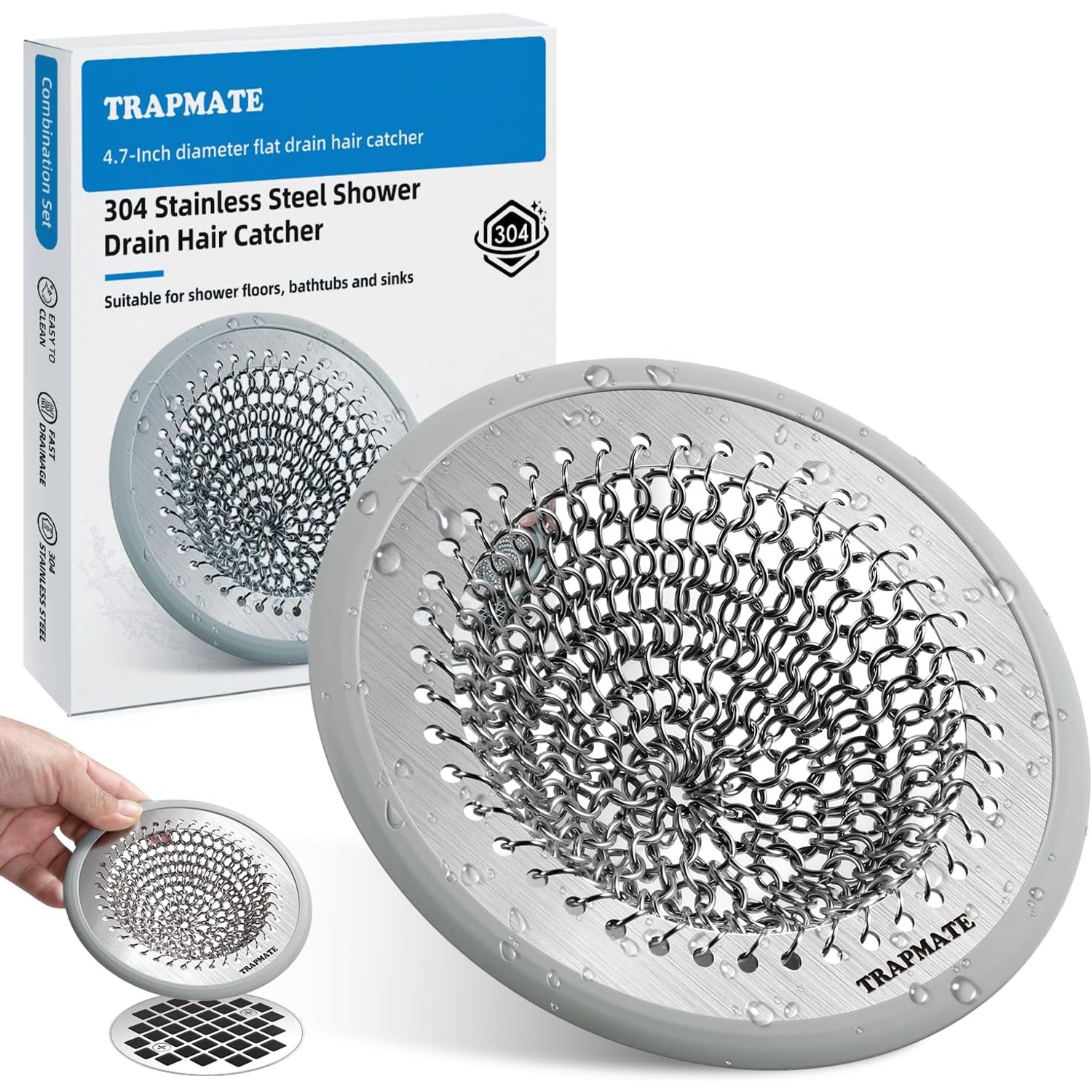 Non-Slip Stainless Steel Shower Drain Hair Catcher