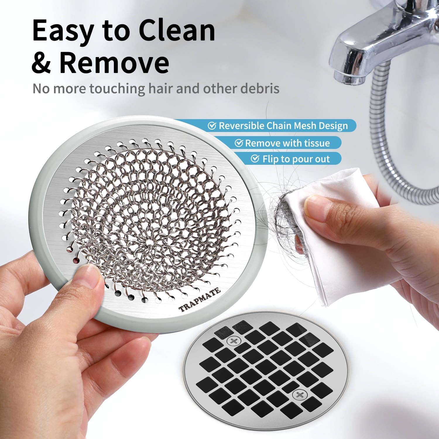 Non-Slip Stainless Steel Shower Drain Hair Catcher