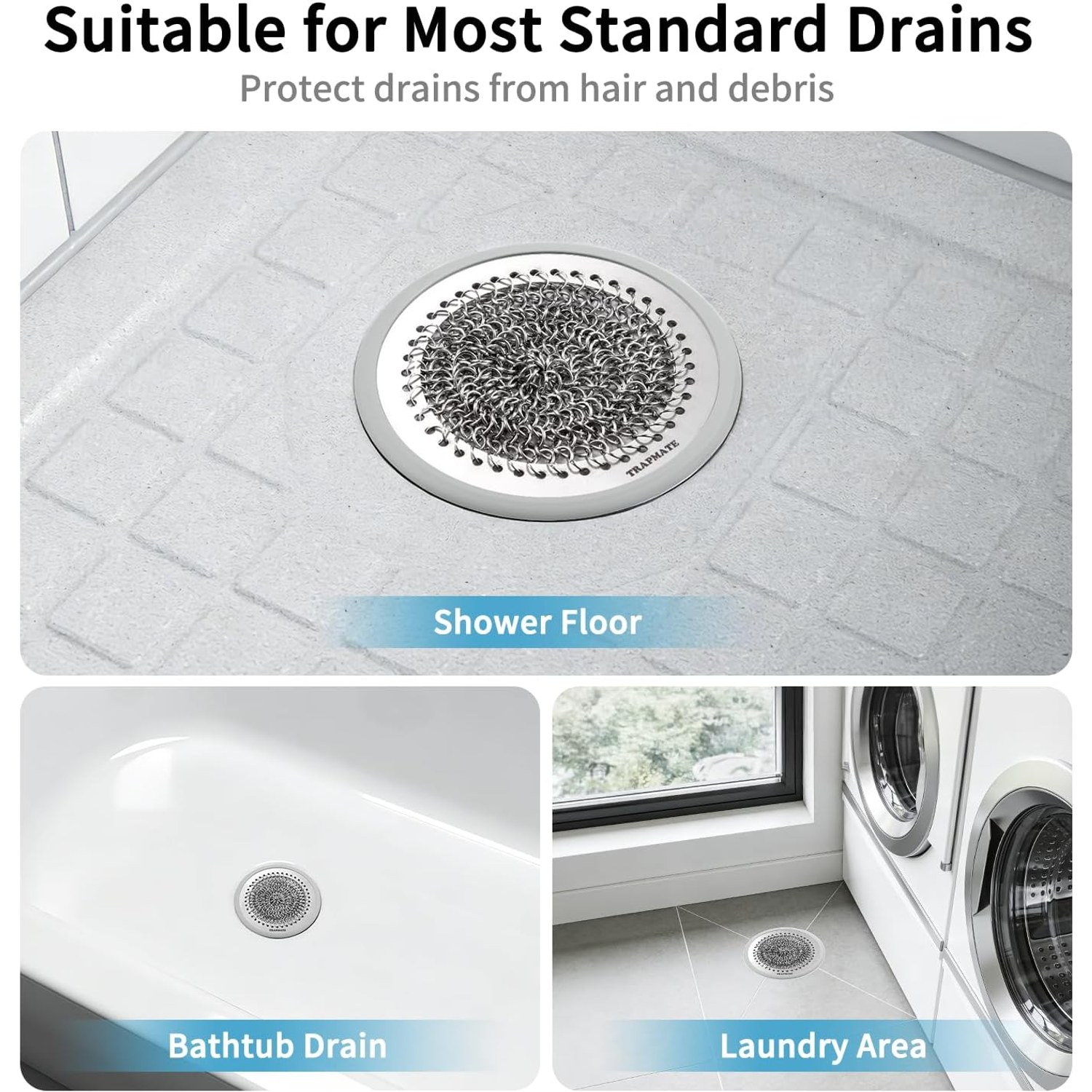 Non-Slip Stainless Steel Shower Drain Hair Catcher: image 7
