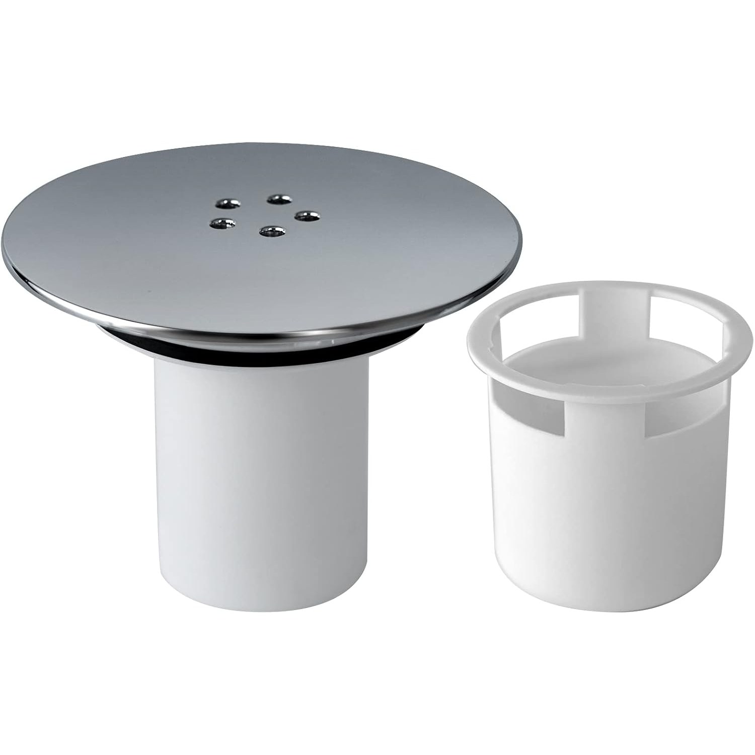 Chrome Shower Drain Cover 115mm with Removable Hair Trap Cup