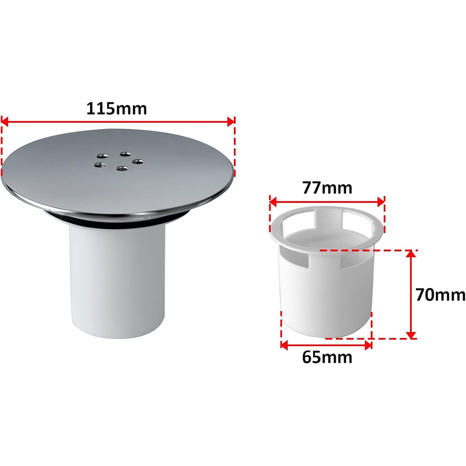 Chrome Shower Drain Cover 115mm with Removable Hair Trap Cup: image 3