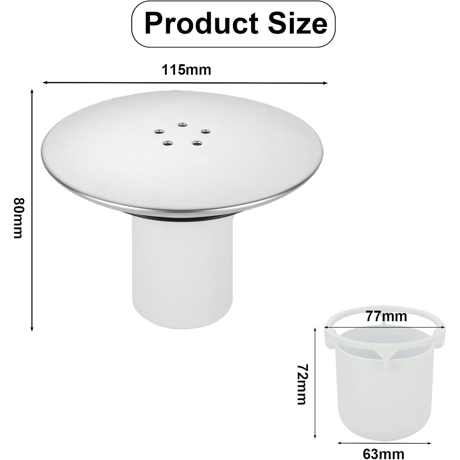 Chrome Shower Drain Cover and Trap Cup, 2 Pack: image 2