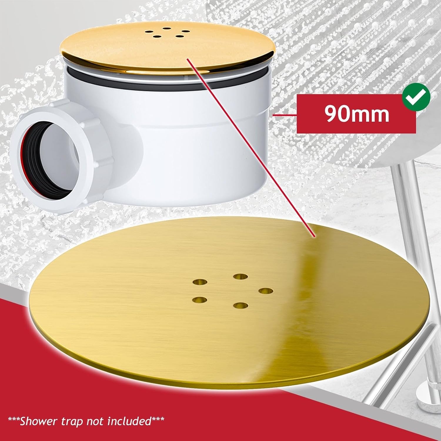 110mm Brushed Brass Shower Trap Cover for 90mm Waste Traps: image 3