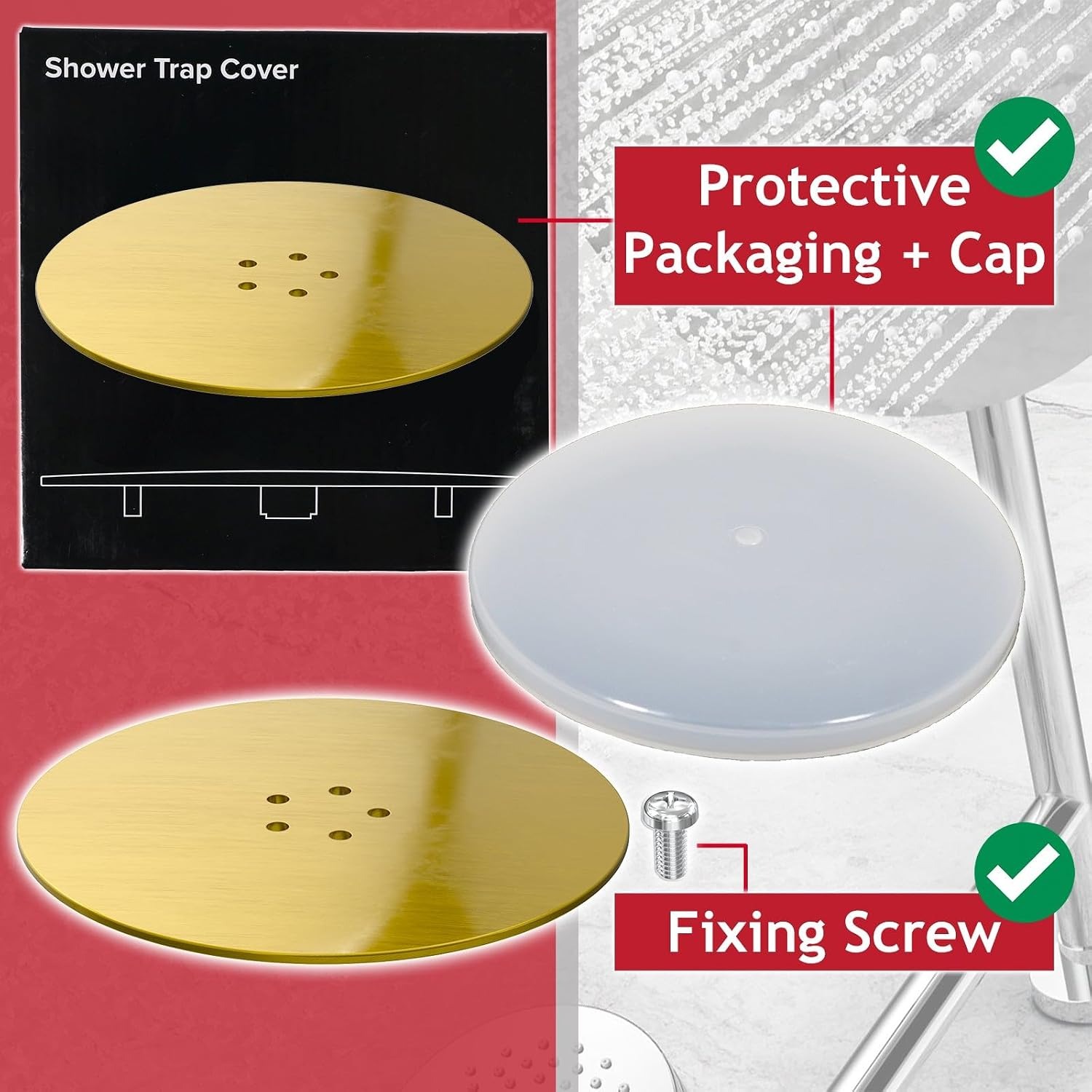 110mm Brushed Brass Shower Trap Cover for 90mm Waste Traps: image 5