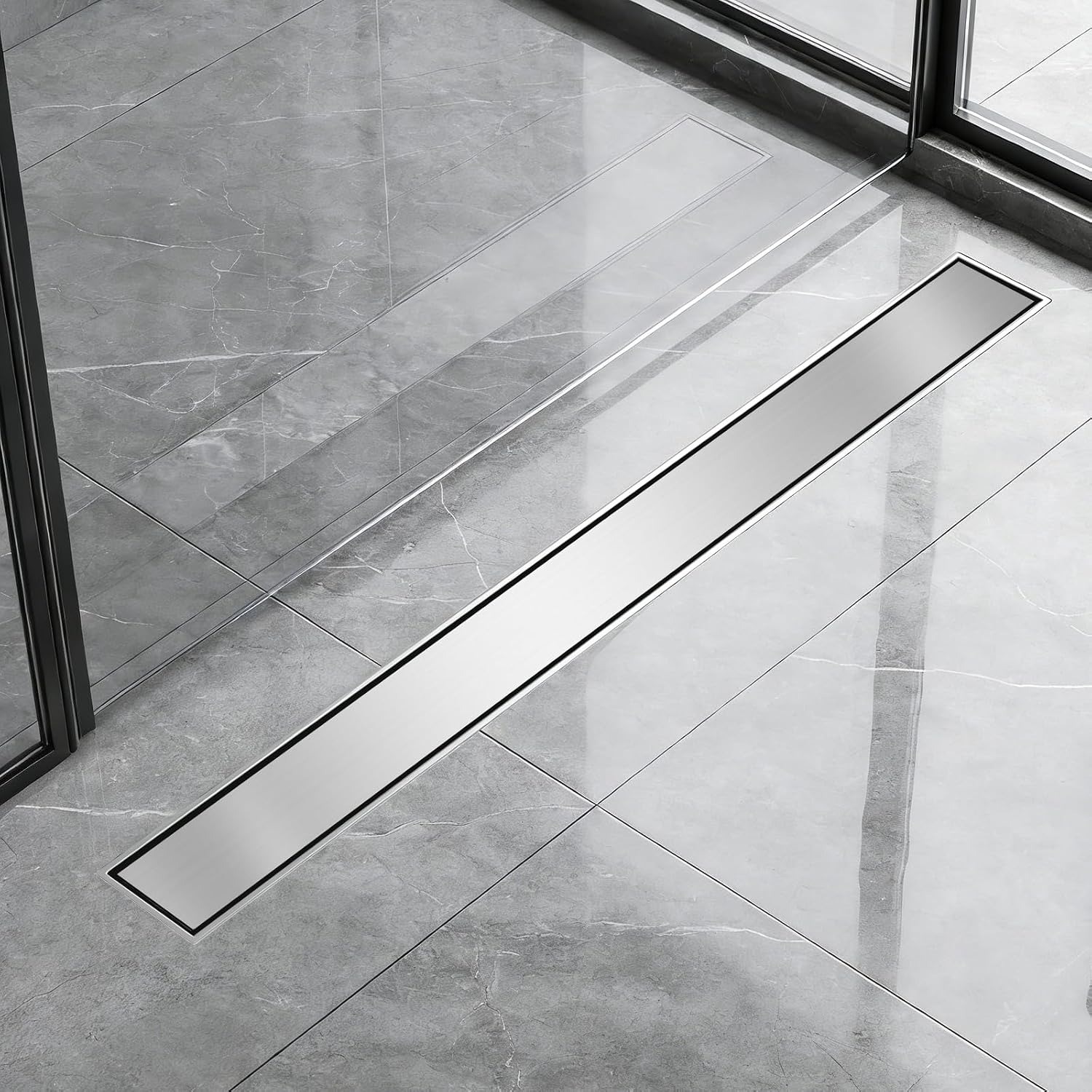 RONVIE 600mm Tile Insert Linear Shower Drain with Rotatable Siphon Trap