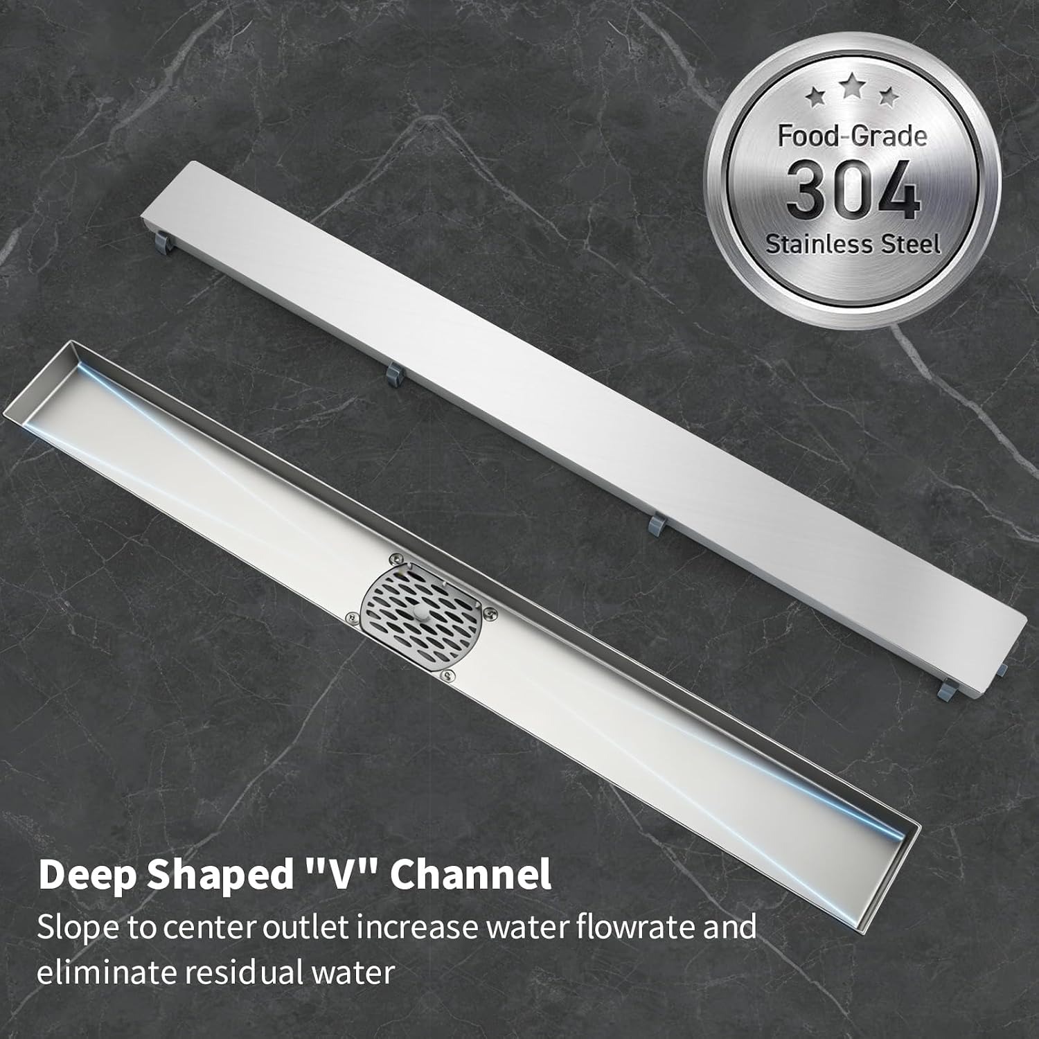 RONVIE 600mm Tile Insert Linear Shower Drain with Rotatable Siphon Trap: image 5