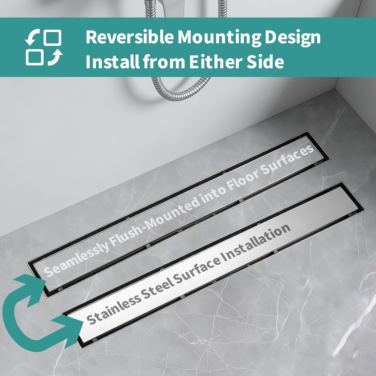 RONVIE 600mm Tile Insert Linear Shower Drain with Rotatable Siphon Trap: image 6