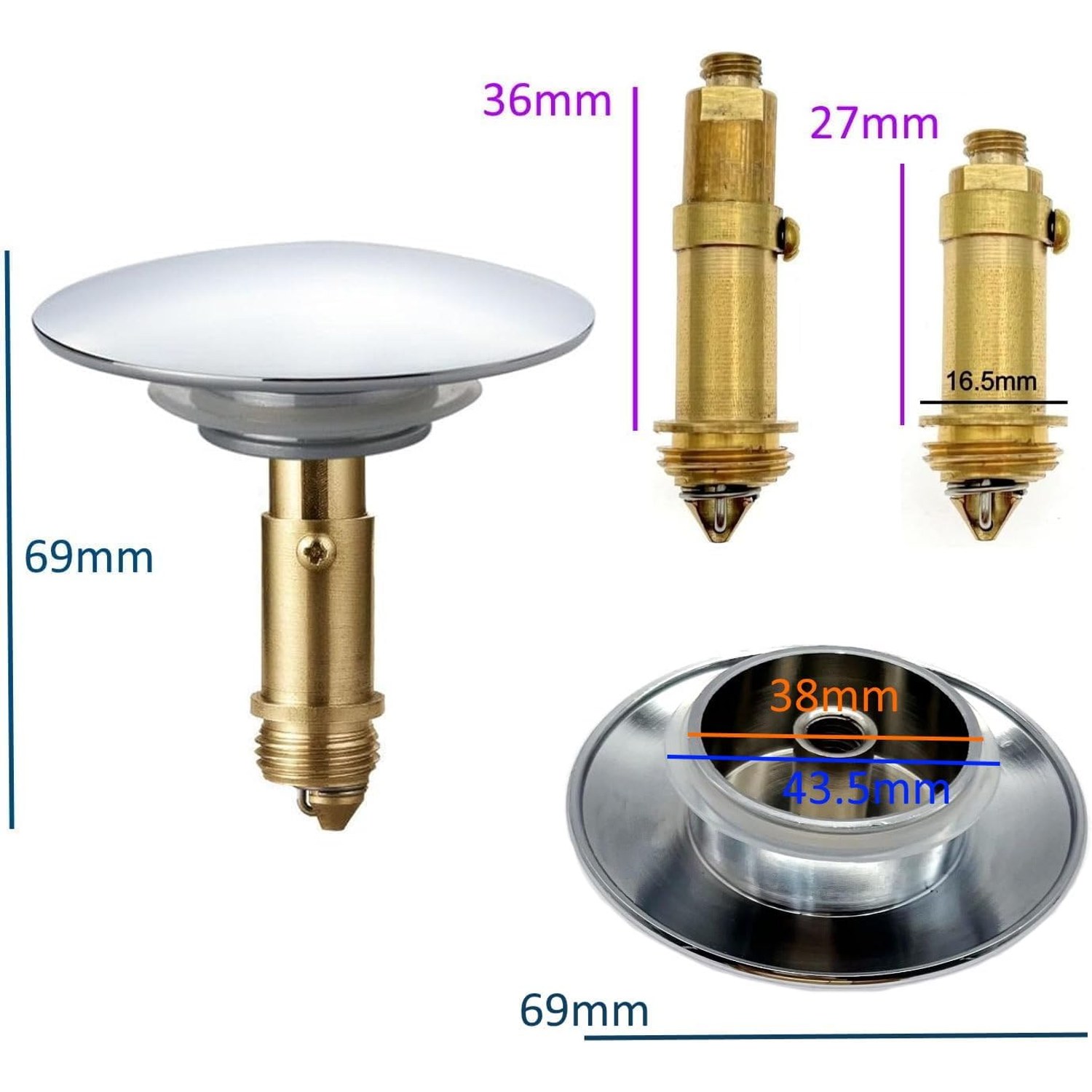 69mm Chrome Click Clack Bath Pop Up Plug: image 2