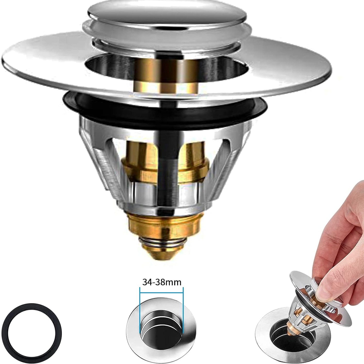 Brass Basin Plug with Hair Basket (34-38mm)