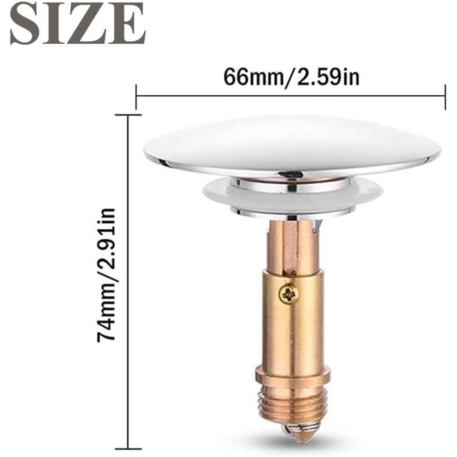 Brass Click Clack Basin Plug with Chrome Finish: image 5