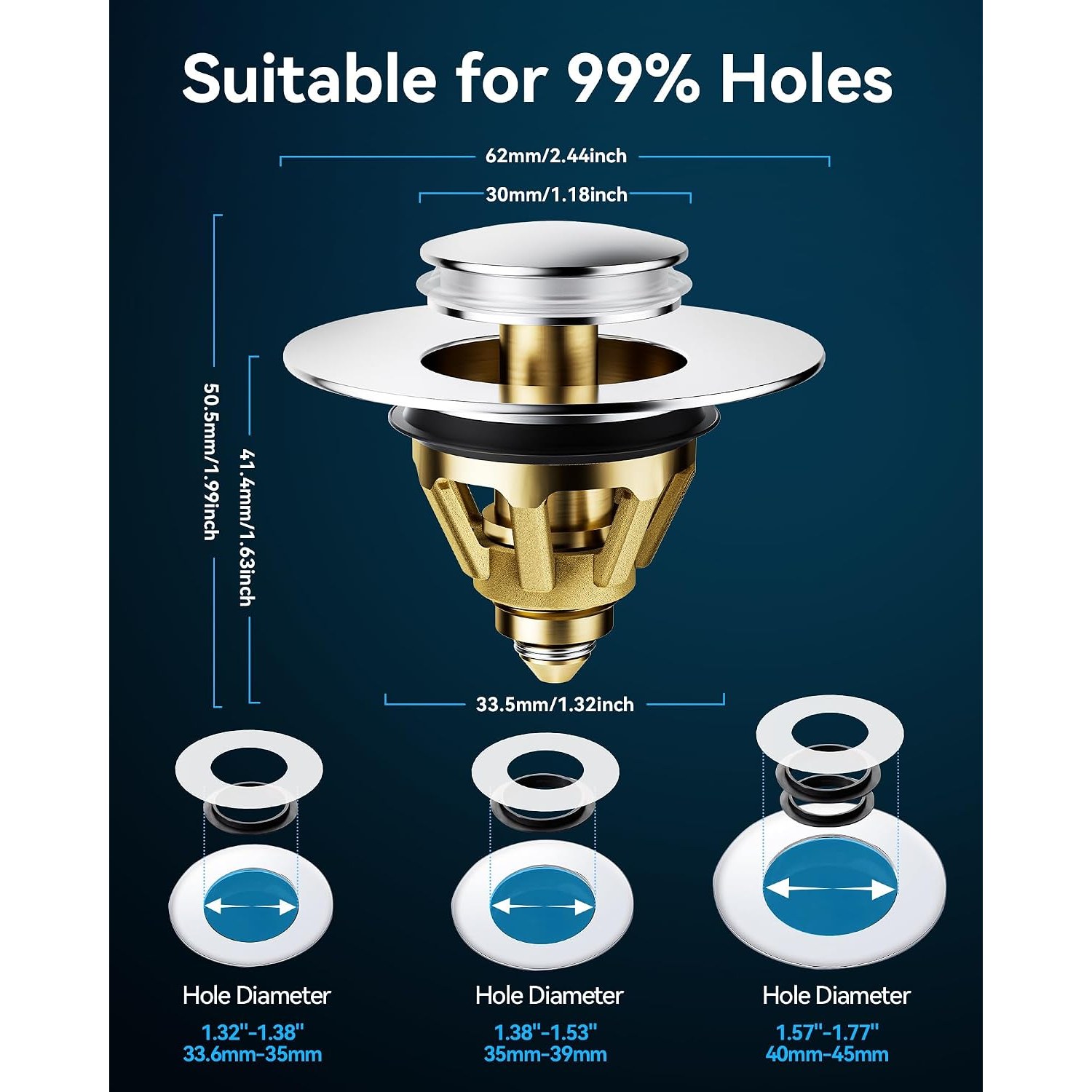 Pop Up Basin Plug with Strainer (34 to 45mm): image 2