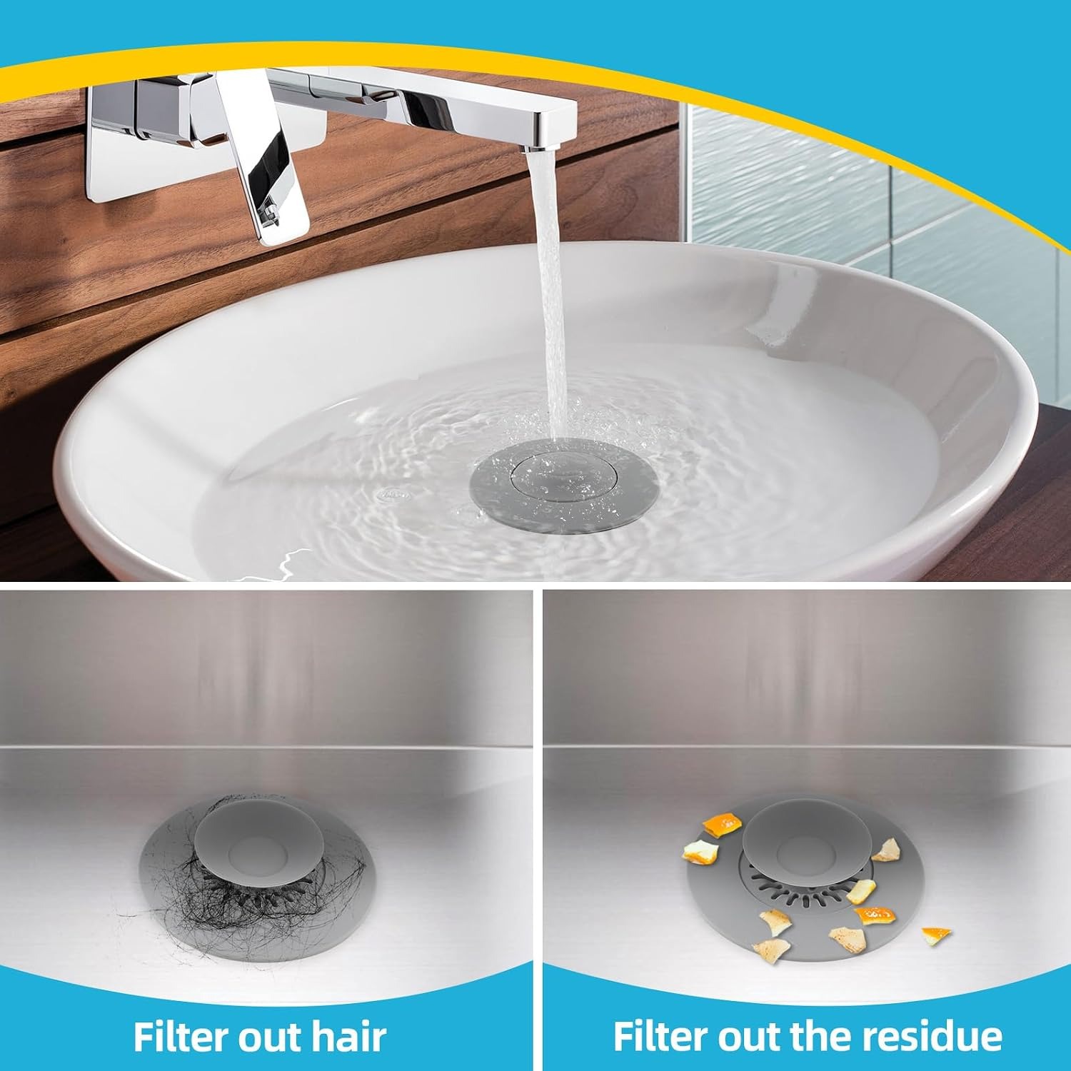 Silicone Press Drain Plug with Hair Strainer, 2 Pack: image 3