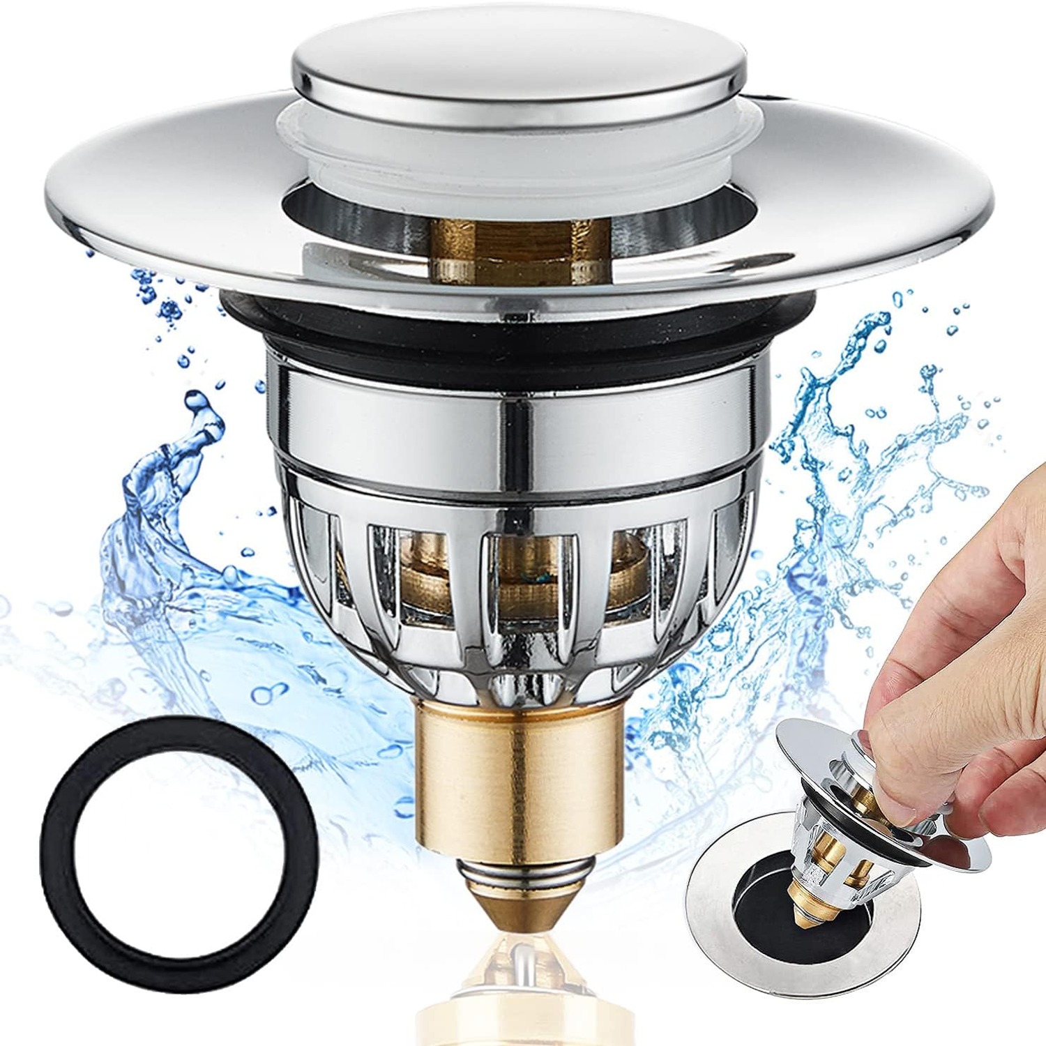 Stainless Steel Basin Pop Up Plug with Filter Basket (34-40mm)